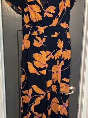 Modcloth Black jumpsuit with Pink + Gold Floral Print size medium